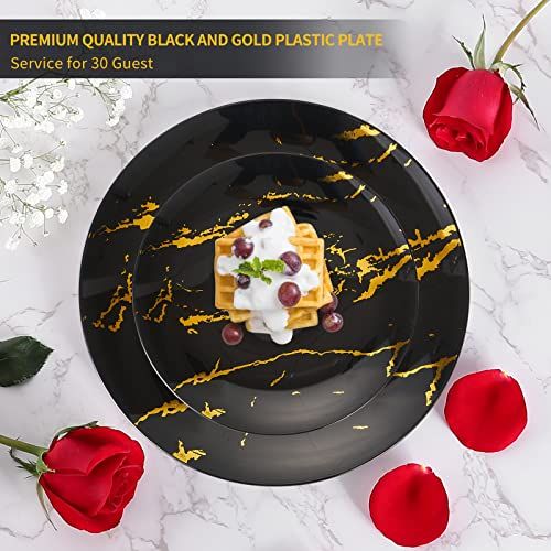 JYHOWIRE Black and Gold Plastic Plates - Image 3