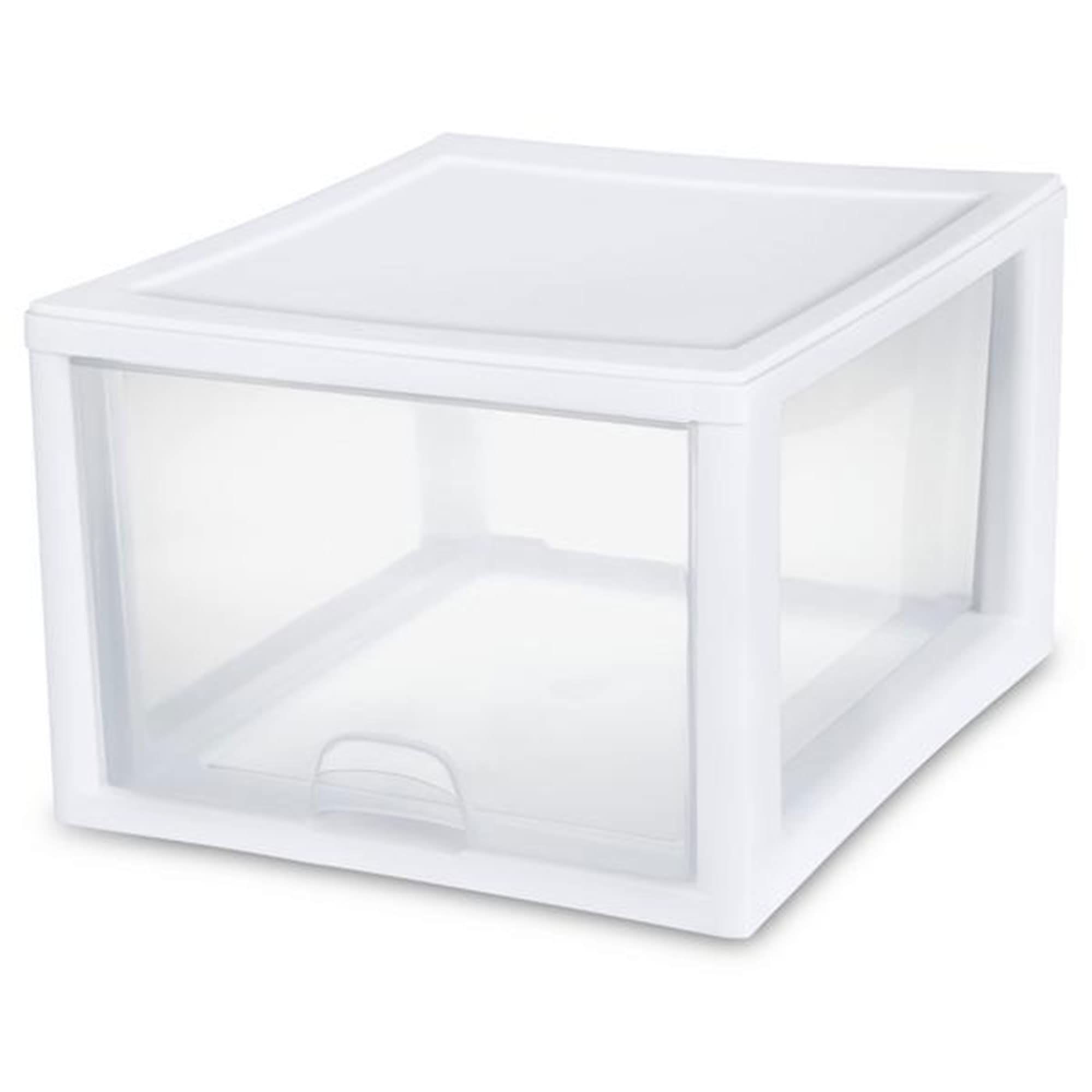 Sterilite 27 Qt Stacking Storage Drawer, Stackable Plastic Bin Drawer to Organize Shoes and Clothes in Home Closet, White with Clear Drawer, 1-Pack