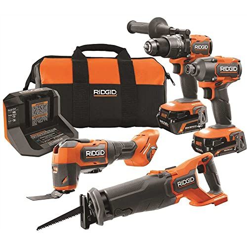 RIDGID 18V Cordless 8-Tool Combo Kit with 2.0 Ah Battery, 4.0 Ah Battery, Charger, and Tool Bag R96850