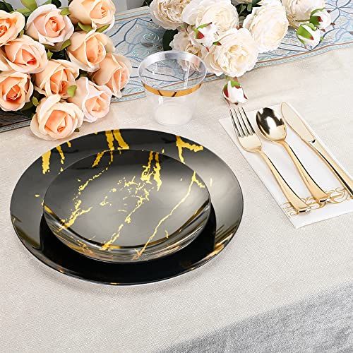 JYHOWIRE Black and Gold Plastic Plates - Image 6