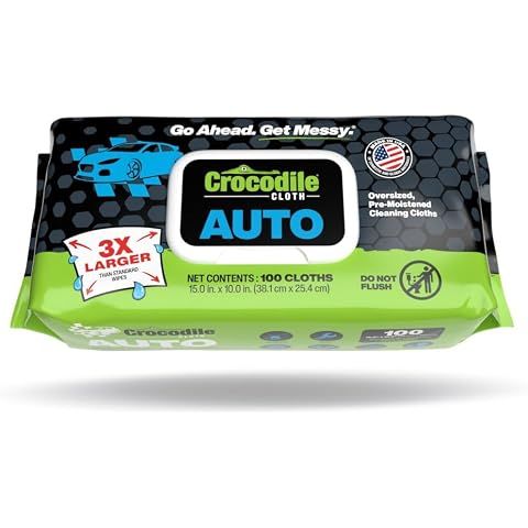 Crocodile Cloth Auto Cleaning Wipes – 100 XL (15" x 10") Disposable Wipes for Car E...