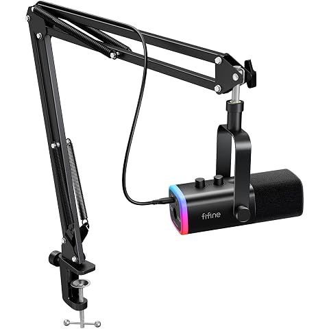 FIFINE AmpliGame AM8T XLR/USB Gaming Microphone Set, Dynamic PC Mic | Streaming RGB...