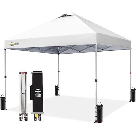 CROWN SHADES 10x10 Pop Up Canopy Tent with One Push Setup, Grid White | Patented Ce...