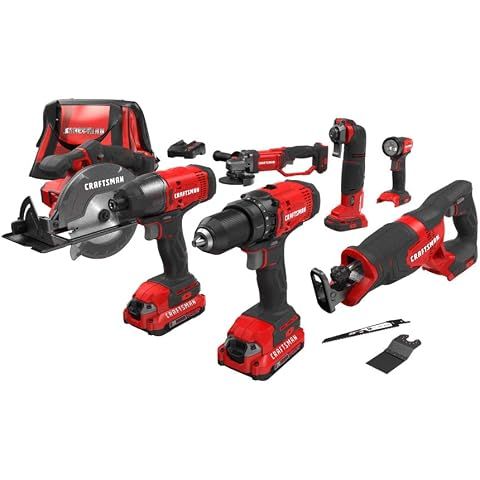 CRAFTSMAN V20 Power Tool Combo Kit, 7-Tool Cordless Power Tool Set with 2 Batteries...