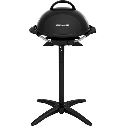 George Foreman Indoor/Outdoor Electric Grill with Stand, 15-Serving | 15-serving el...