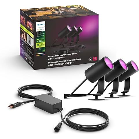 Philips Hue Lily Outdoor Smart Spotlight Base Kit, 3 Pack, White and Color Ambiance...