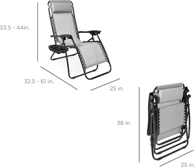 Set of 2 Zero Gravity Lounge Chairs - Ice Gray - Image 9