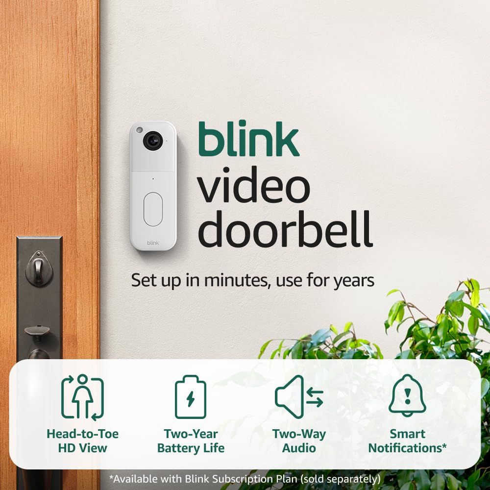 Blink Video Doorbell (newest model) โ Head-to-toe HD view, two-year battery life, and simple setup. Sync Module Core included โ System (White) White System (Doorbell + Sync Module) Doorbell