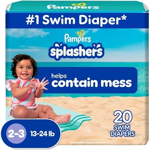Pampers Swim Diapers - Splashers - Size 2-3, 20 Count, Gap-Free Disposable Baby Swi...