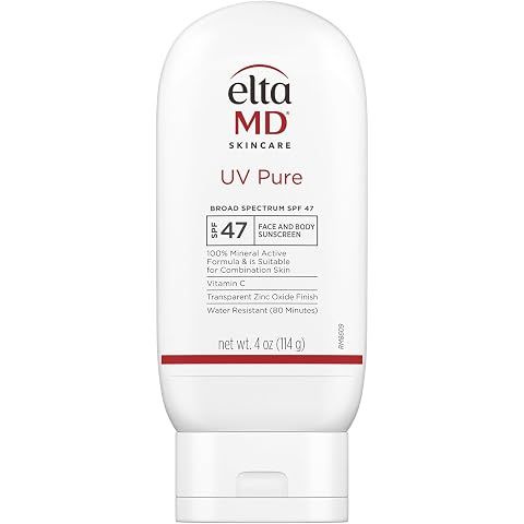 EltaMD UV Pure Face and Body Sunscreen, SPF 47 100% Mineral Sunscreen for Kids and ...