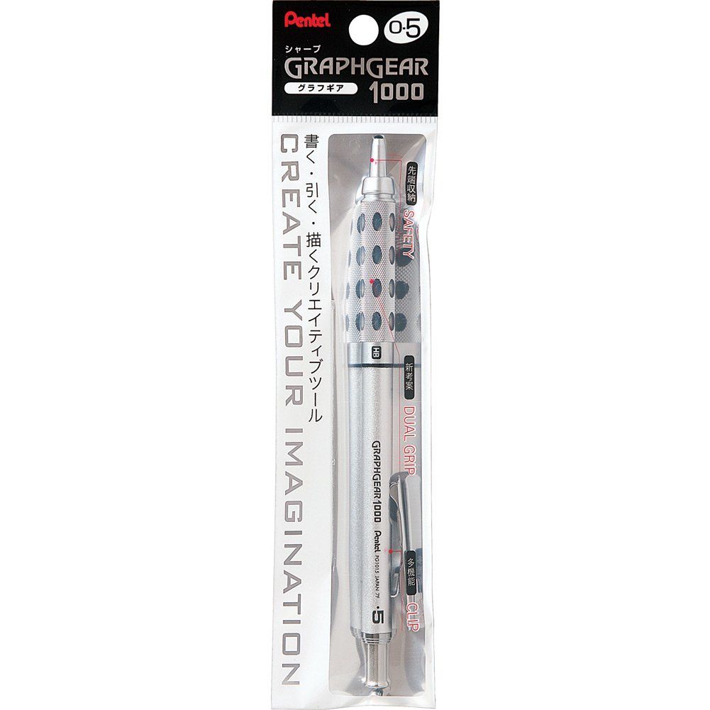 Pentel Packaged Graph Gear 1000 Automatic Drafting Pencil, 0.5mm, Grey Accents, 1 Pencil (XPG1015)