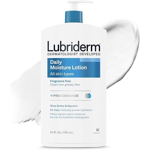 Lubriderm Fragrance Free Daily Moisture Lotion + Pro-Ceramide, Shea Butter & Glycerin, Face, Hand & Body Lotion for Sensitive Skin, Hydrating Lotion for Healthier-Looking Skin, 24 fl. oz
