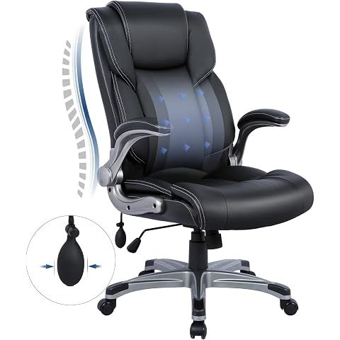 COLAMY High Back Executive Office Chair - Padded Leather Ergonomic Computer Desk Ch...