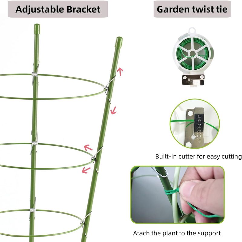 JCKHXG 4 Pack Tomato Cages with Adjustable Rings - Image 5