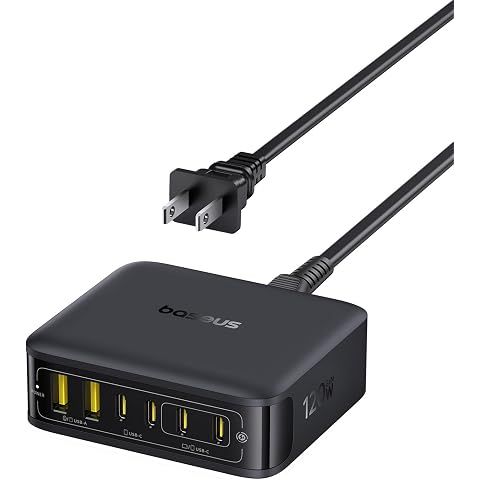 Baseus Charging Station 120W, 6-in-1 USB-C PD Fast Charging Desktop Charger with 5f...