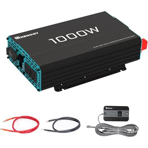 Renogy Inverter P2 1000W Pure Sine Wave Inverter 12V DC to 120V AC, Off-Grid Solar ...