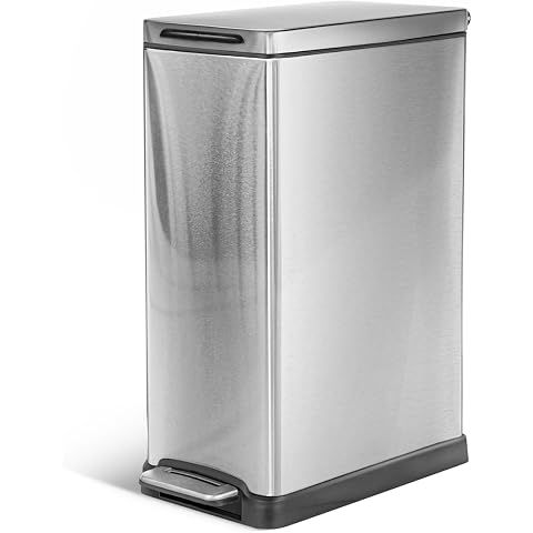 Home Zone Living 12 Gallon Kitchen Trash Can with Slim Fit Design | Stainless Steel...