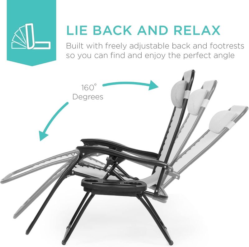 Set of 2 Zero Gravity Lounge Chairs - Ice Gray - Image 10
