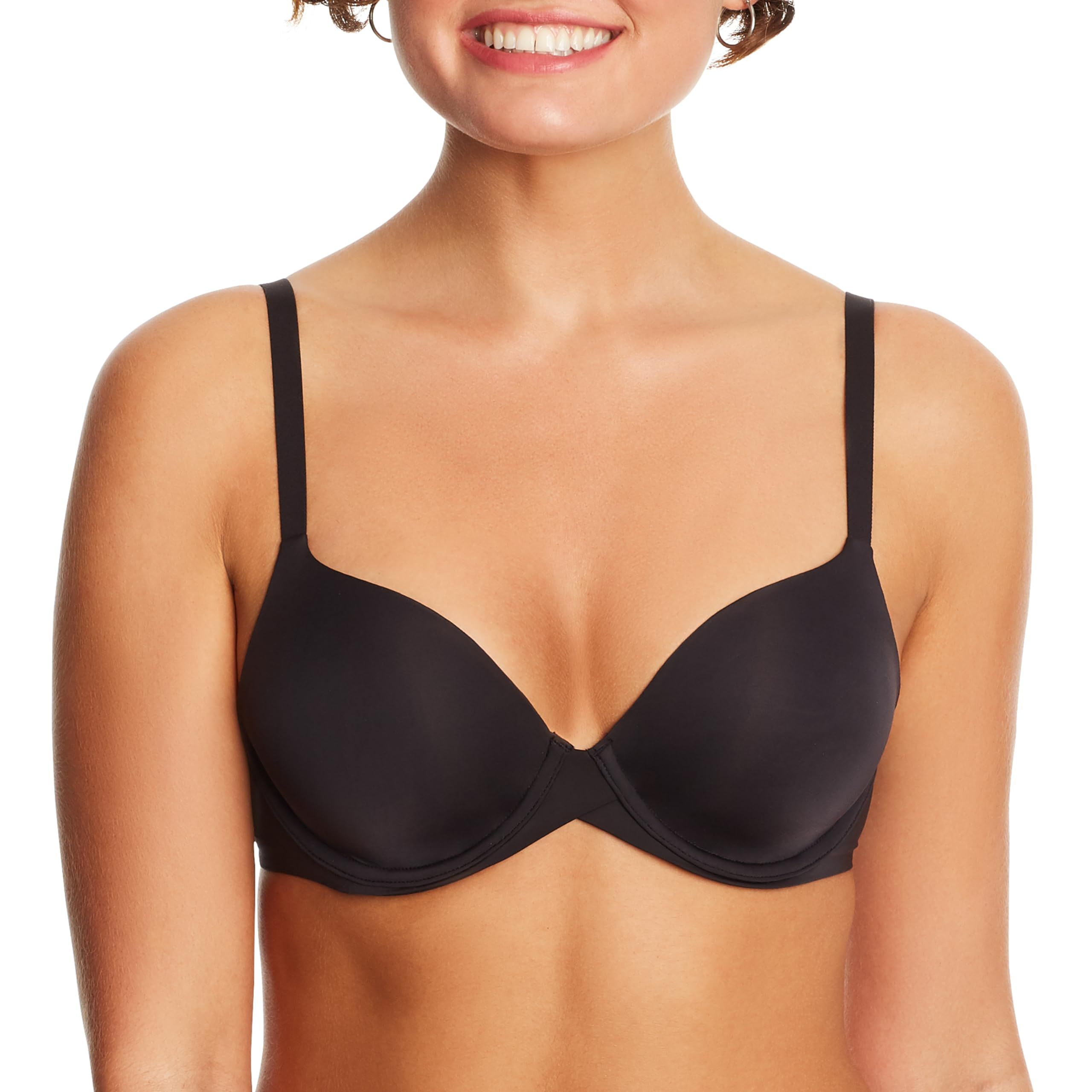 Maidenform Women's Underwire Bra, One Fab Fit Demi T-shirt Bra, Convertible Bras for Women 36C Black