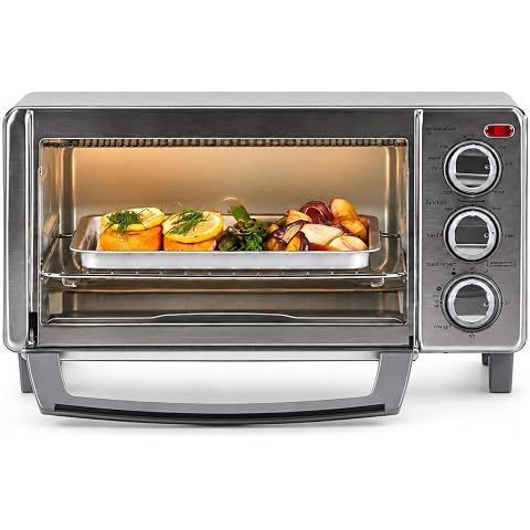 BLACK+DECKER 4-Slice Toaster Oven, TO1745SSG, Even Toast, 4 Cooking Functions Bake, Broil, Toast and Keep Warm, Removable Crumb Tray, Timer