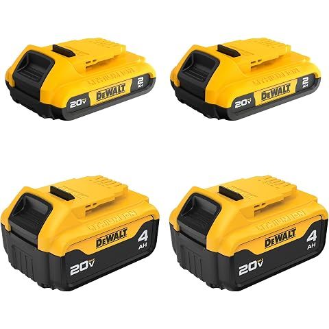DEWALT 20V MAX Lithium Ion Battery, 2 Ah and 4 Ah, 4-Pack, Fuel Gauge LED Charge In...