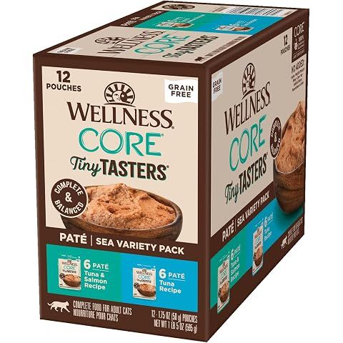Wellness CORE Tiny Tasters Pate Variety Pack Adult Wet Cat Food, Natural, Protein R...