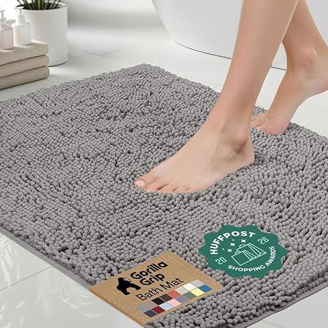 GORILLA GRIP Bath Rug Mat for Bathroom, Absorbent Chenille, 24x17 Gray | Soft Thick...