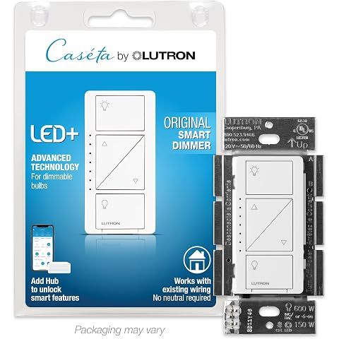 Lutron Caseta Original Smart Dimmer Switch, LED Dimmer Switch, 150W, Single-Pole/3-...