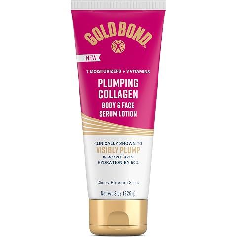 Gold Bond Plumping Collagen Body and Face Serum Lotion, Lightweight Hydrating Moisturizer with Collagen Peptide Complex, Jojoba and Grapeseed Oils to Visibly Plump Skin, Cherry Blossom Scent, 8 oz