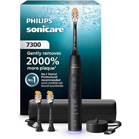 Philips Sonicare 7300 Rechargeable Electric Toothbrush, 3 Brush Head, Black | 2000%...