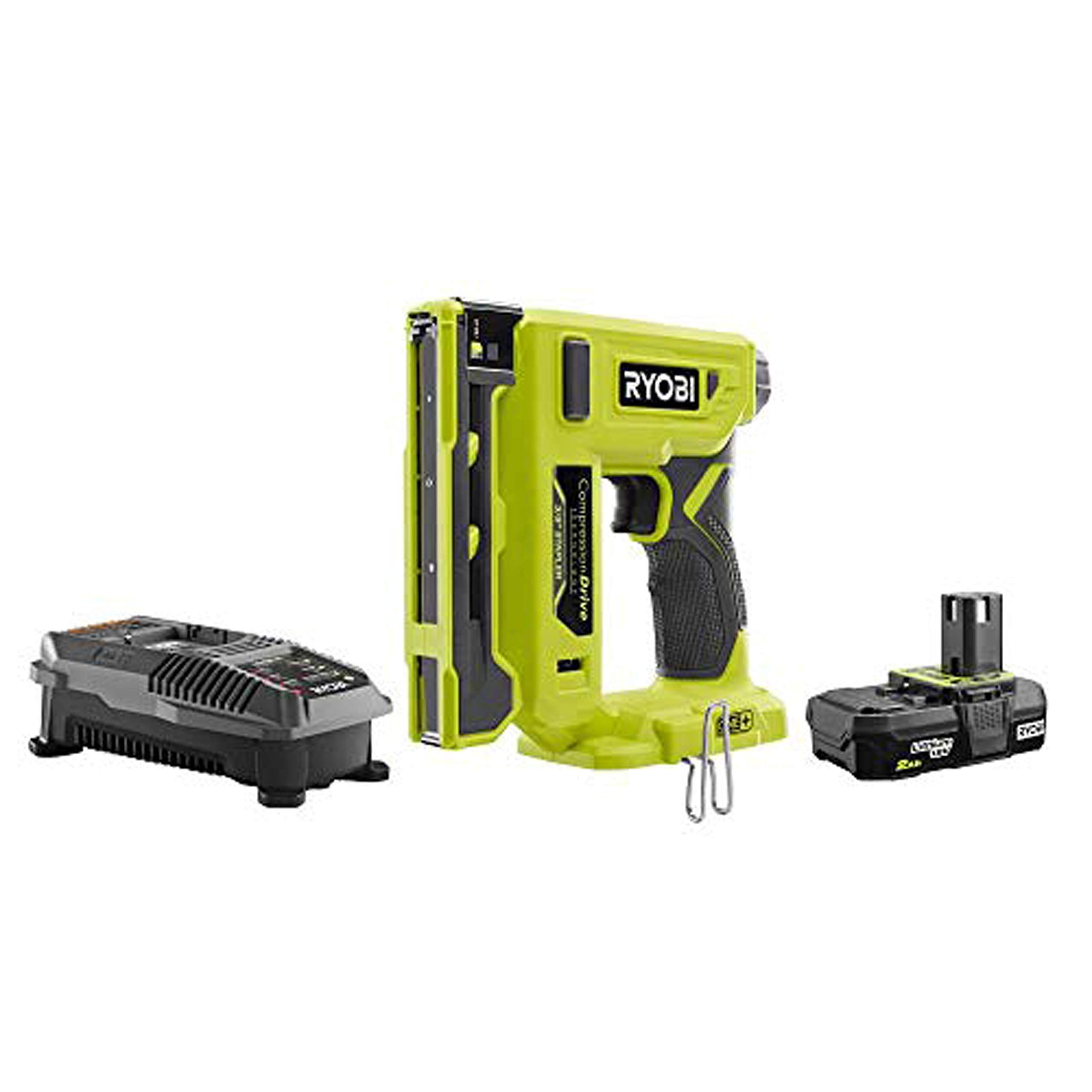 RYOBI P317-P163 18-Volt ONE+ Cordless Compression Drive 3/8 in. Crown Stapler Kit with 2.0 Ah Battery and Charger
