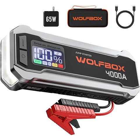 WOLFBOX MV24 4000A Booster Pack Jump Starter | Up to 10L Gas&10L Diesel Engine,Spar...