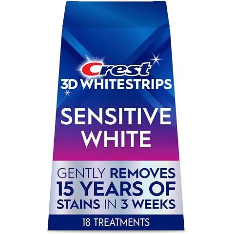 Crest 3D Whitestrips Sensitive At-Home Teeth Whitening Kit, 18 Treatments, Gently Removes 15 Years of Stains, Crest Whitestrips, Teeth Whitening Kit
