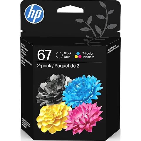 HP 67 Black/Tri-Color Ink Cartridges (2-Pack) | Works with DeskJet 1255, 2700, 4100...