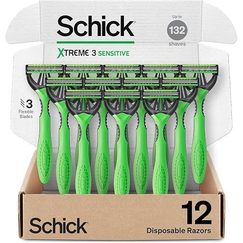 Schick Xtreme 3 Sensitive 3-Blade Disposable Razors for Men, 12 ct | Flexible 3-bla...