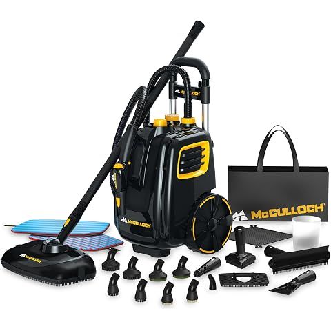 McCulloch MC1385 Canister Steam Cleaner, For Grout and Tile, 23 Accessories | Mop H...