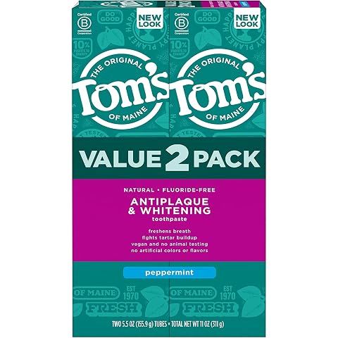 Tom's of Maine Antiplaque and Whitening Toothpaste, Peppermint, 2Pk, 5.5 oz | Fluor...