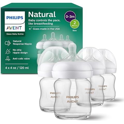 Philips Avent Glass Natural Baby Bottle with Natural Response Nipple, 4oz, 4pk, SCY910/04