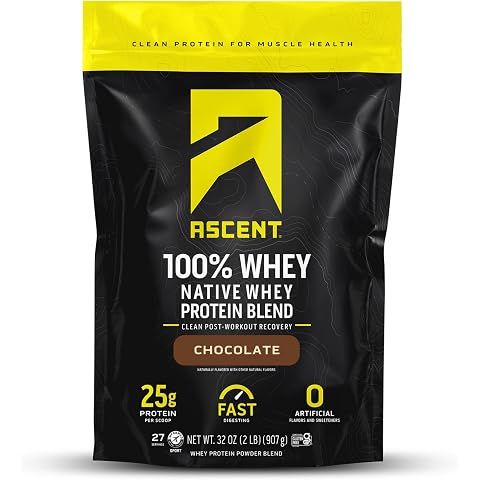 Ascent 100% Whey Protein Powder - Post Workout Whey Protein Isolate, Zero Artificia...