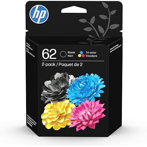 HP 62 Black/Tri-Color Ink Cartridges (2-Pack) | Works with Envy 5540, 5640, 5660, 7...