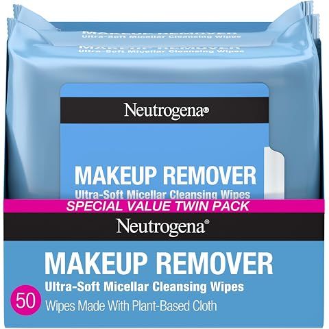 Neutrogena Makeup Remover Wipes, Ultra-Soft Cleansing Facial Towelettes for Waterproof Makeup, Alcohol-Free, Plant-Based, Twin Pack, 25 Count (Pack of 2)