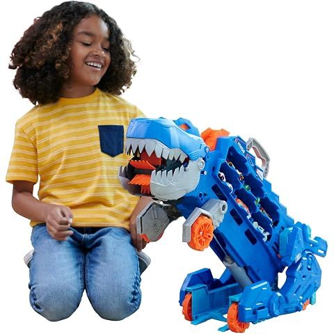 Hot Wheels City Toy Car Track Set, Ultimate T-Rex Transporter, Hauler Transforms in...