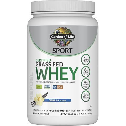 Garden of Life SPORT Grass Fed Whey Protein Powder, Vanilla, 20 Servings | 24g Whey...