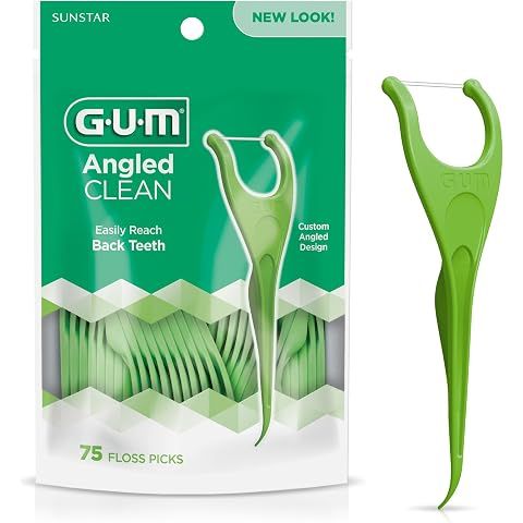 GUM Angled Clean Dental Floss Picks, Fresh Mint Flossers, 75 Count | Shred-Resistan...