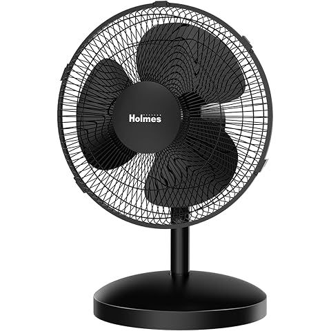 Holmes 12 Inch Oscillating Table Fan 3 Speeds 75 Degree Wide Angle Oscillation Adju...