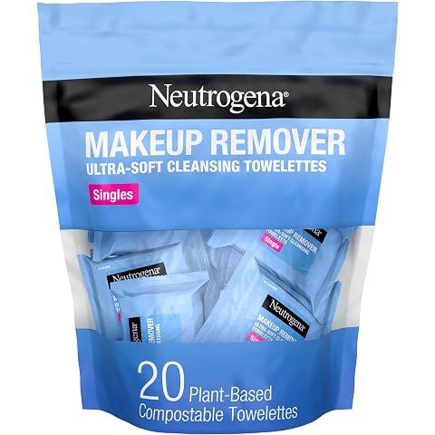 Neutrogena Makeup Remover Wipes, Individually Wrapped Daily Face Wipes for Waterproof Makeup, Travel & On-the-Go Singles, 20 Count