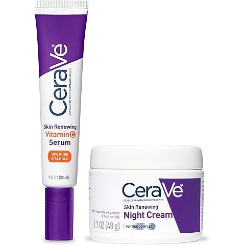 CeraVe Vitamin C Serum and Night Cream Skin Care Set, Travel Essentials | Brightens...