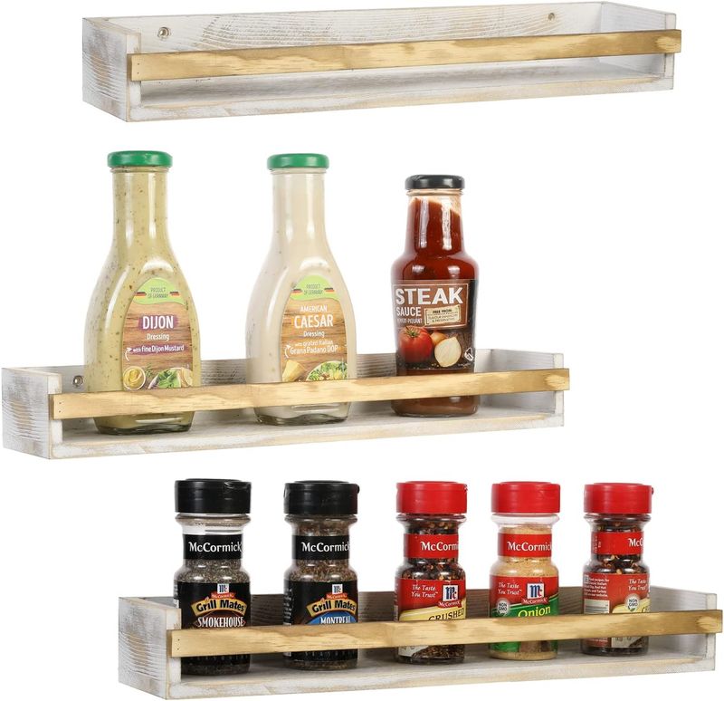 MyGift Whitewashed Wood Spice Rack Shelves - Image 2