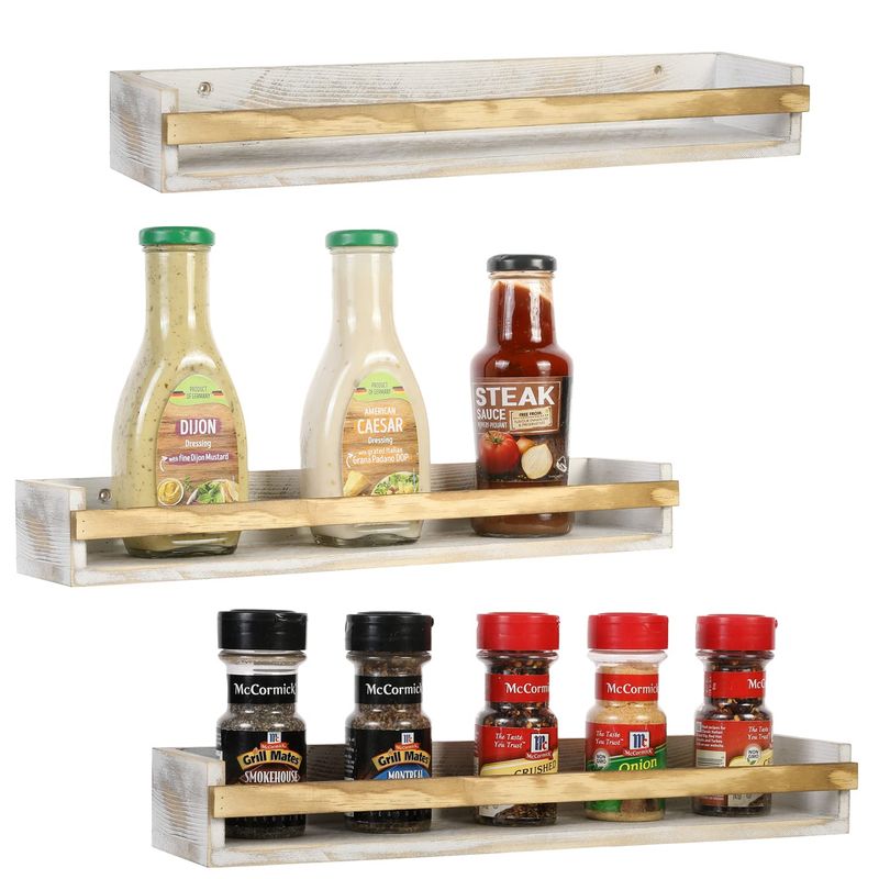 MyGift Whitewashed Wood Spice Rack Shelves - Image 1