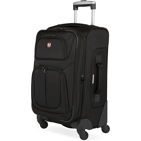 SwissGear Sion Softside Expandable Luggage, Black, Checked-Medium 25-Inch